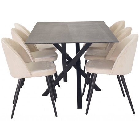 Piazza Dining Table - 180*90*75 - spraystone / Black, Velvet Dining Chair - Beige / Black_6