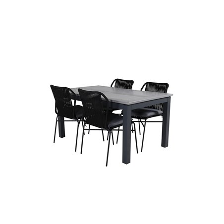 Albany-pöytä - 152/210 - musta / harmaa + Julian ruokapöydän tuoli - musta teräs / musta köysi (pinottava) _4