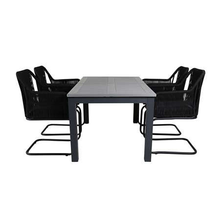 Albany-pöytä - 152/210 - musta / harmaa + Lindos-nojatuoli, jossa vika Musta teräs / musta köysi_4