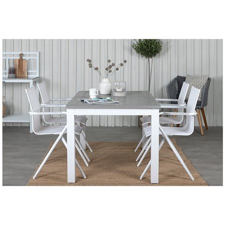 Albany Pöytä - 152/210 - Valkoinen / Harmaa, Alina Ruokapöydän tuoli - valkoinen Alu / Valkoinen Textilene_4