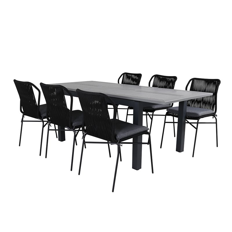 Albany-pöytä - 152/210 - musta / harmaa + Julian ruokapöydän tuoli - musta teräs / musta köysi (pinottava) _6