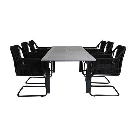 Albany-pöytä - 152/210 - musta / harmaa + Lindos-nojatuoli, jossa vika Musta teräs / musta köysi_6