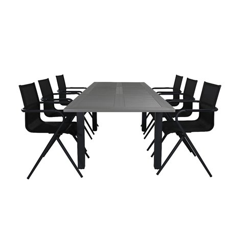Albany Pöytä - 152/210 - Musta / Harmaa + Alina Ruokapöydän tuoli - Musta Alu / Musta Textilene_6