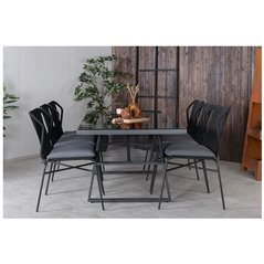 Dallas matbord + Julian matsalstol - svart stål / svart rep (stapelbar) _6