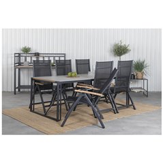 Texas matbord 200 * 100 - svart Aluminium / teak / grå spray sten, panama ljus 5-pos stol svart / svart och teak_6