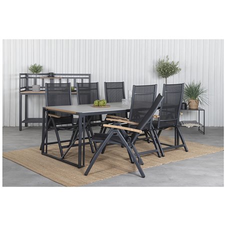 Texas matbord 200 * 100 - svart Aluminium / teak / grå spray sten, panama ljus 5-pos stol svart / svart och teak_6