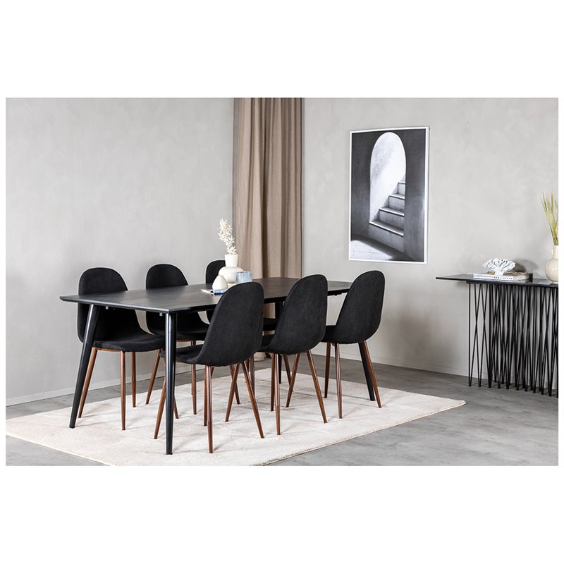 Dipp Dining Table - 180*90cm - Black Veneer / all black legs