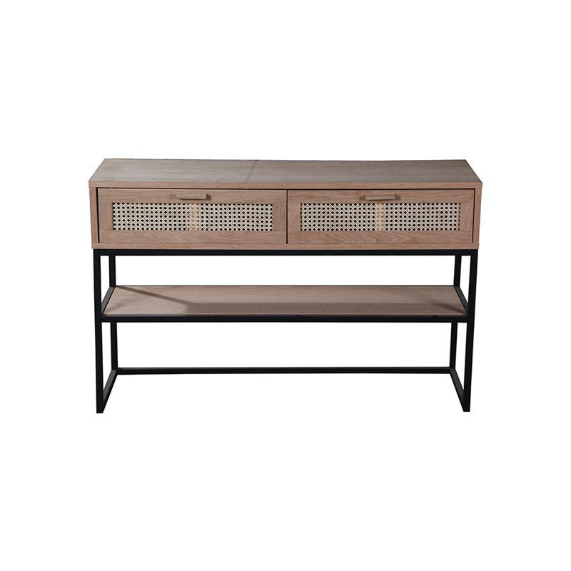 Reliefpöytä / Konsolipöytä Raffles 120x36x80cm - Luonnollinen / Musta - Tammi / Rottink / Metalli