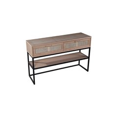 Reliefpöytä / Konsolipöytä Raffles 120x36x80cm - Luonnollinen / Musta - Tammi / Rottink / Metalli