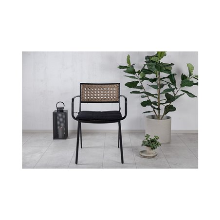 Paola matsal stol - svart stål / natur korg / svart kudde