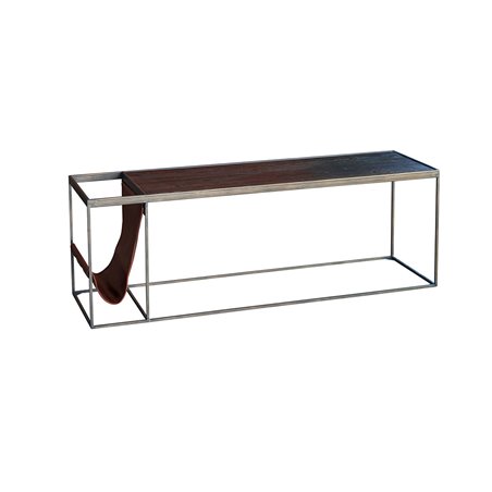 Soffbord med Tidningsficka - Epock 140x40cm - Natur/Brun/Silver - Rustik Alm/Konstläder/Patinerad Stål