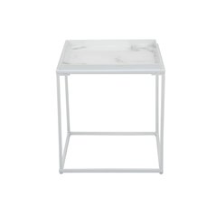 Sivupöytä Grace 42x42cm - Valkoinen - Marmorilla laminoitu Lasi / Metalli
