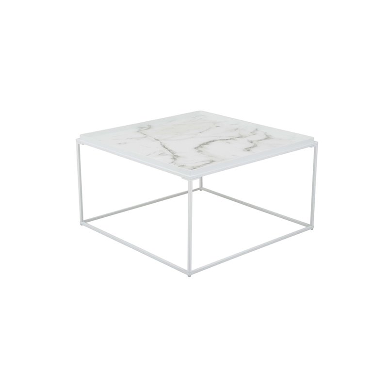 Sofabord Grace 80x80cm - Hvid - Marmor lamineret Glas / Metal