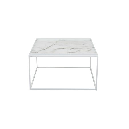 Sohvapöytä Grace 80x80cm - Valkoinen - Marmorilla laminoitu Lasi / Metalli