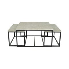 Sofabord / Dækket bord / Sæt 2 + 1 - Duke 80x80cm + 73x38cm + 73x38cm - Grå / Beton-Look / Sort - Grå / Beton-Look / Sort - Beto
