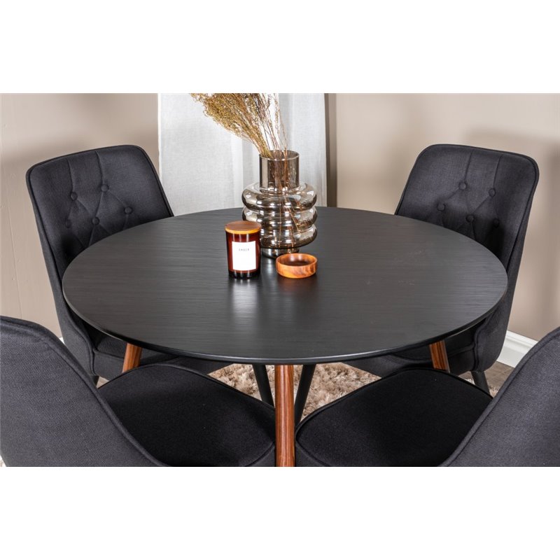 Plaza Round Table 100 cm - Black Top - Walnut legs