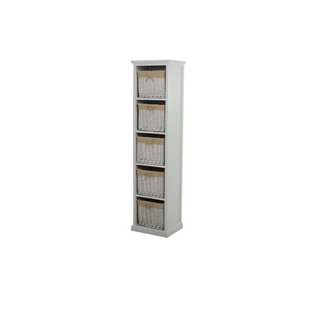 Hylde + 5 stk Kurve - Max - 157x40x35cm - Hvid / Lysegrå / Beige - MDF / Stof / Kunstrattan