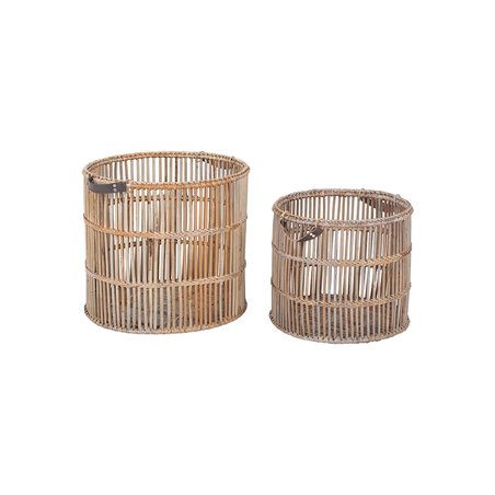 Korg 2-Set/2-Pack - Ryvarden - ø57x47cm + ø - Natur/Brun - Bambu/Läder