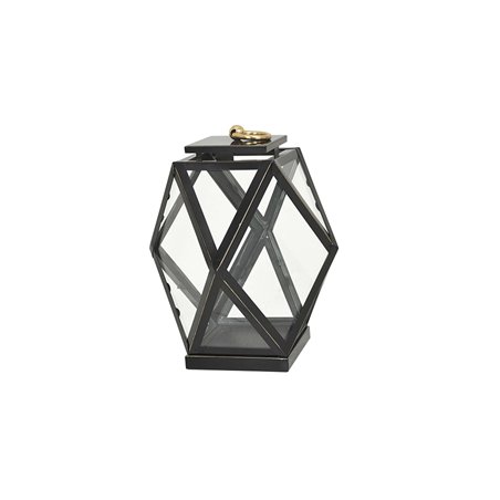 Candle Lantern Diamond - 25x25x40cm - Antik Sort / Transparent / Messing - Glas / Metal