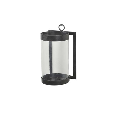 Stearinlys lanterne til vægmontering - Oscar - 17x16x32cm - Sort / Transparent - Metal / Glas