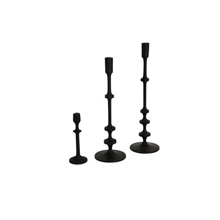 Ljusstake 3-Set - Roxy - 9x9x25cm + 14x14x46cm + 14x14x52cm - Svart - Metall