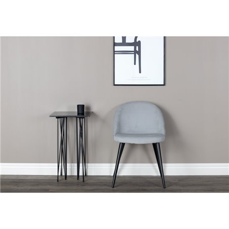 Velvet Dining Chair Corduroy - Light Grey / Black