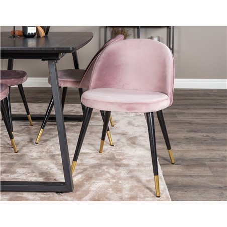 Velvet Dining Chair Brass - Pink / Black