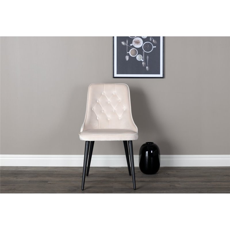 Velvet Deluxe Dining Chair - Black legs/ Beige velvet