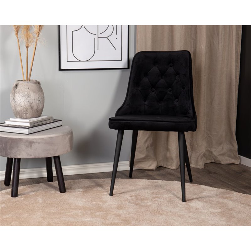 Velvet Deluxe Dining Chair - Sorte ben / Sort fløjl