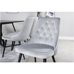 Velvet Deluxe Dining Chair - Black legs/ Light Grey velvet