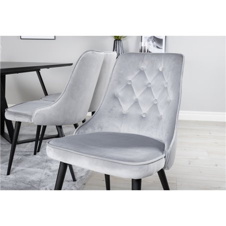 Velvet Deluxe Dining Chair - Black legs/ Light Grey velvet