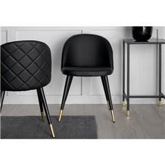 Velvet Dining chair brass w. stiches in back - Black / PU