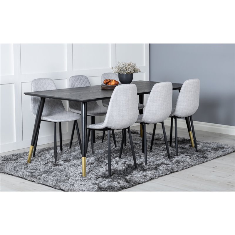 Dipp Dining Table - 180*90cm - Black Veneer / black legs w brass dipp