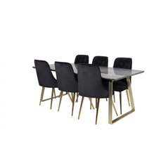 Estelle Dining Table 200*90*H76 - Grey / Brass, Velvet Deluxe Dining Chair - Black / Brass_6