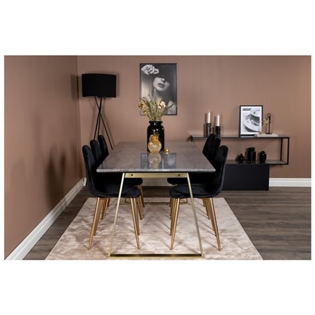 Estelle Dining Table 200*90*H76 - Grey / Brass, Polar Dining Chair - Black / Brass_6