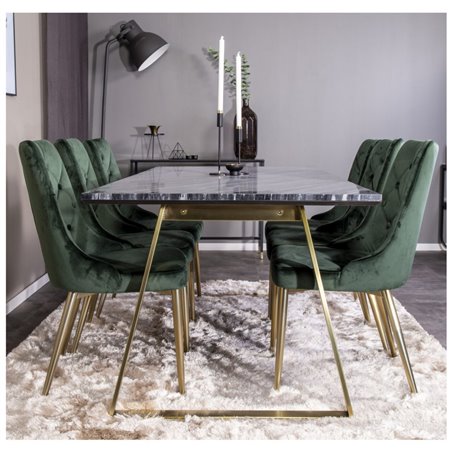 Estelle Dining Table 200*90*H76 - Grey / Brass, Velvet Deluxe Dining Chair - Green / Brass_6