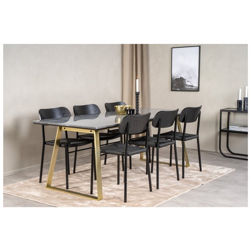 Estelle Dining Table 200*90*H76 - Grey / Brass, Polly Dining Chair - Black / Black_6