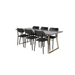 Estelle Dining Table 200*90*H76 - Grey / Brass, Polly Dining Chair - Black / Black_6