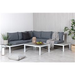 Loungegruppe Odense - 1 hjørnesofa + 1 sofabord - Grå / Hvid - Aluminium / Polywood / Stof