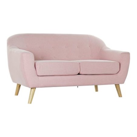 2-istuttava sohva DKD Home Decor Polyesteri Kumipuu Vaaleanpunainen (146 x 84 x 82 cm)