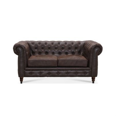 Sohva 2-paikkainen Chesterfield Cambridge - Ruskea - Vintage kangas / mikrokangas