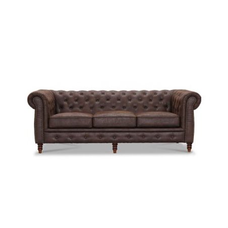 Sofa 3-sædet Chesterfield Cambridge - Brun - Vintage stof / mikrostof
