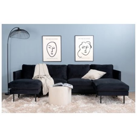 Zoom U-sohva - musta / musta sametti