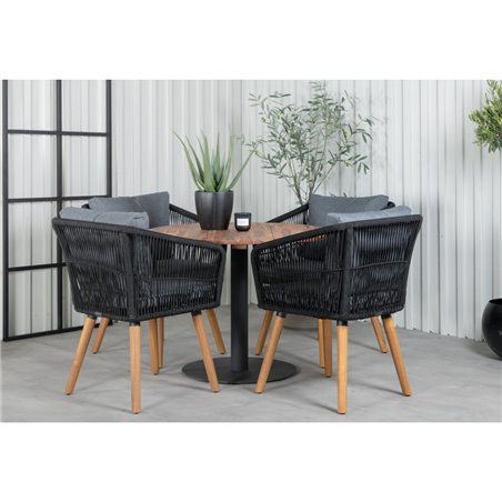 Loungestol / Lænestol Chania med Dyna 2-Pack - Sort / Grå / Træ / Acacia