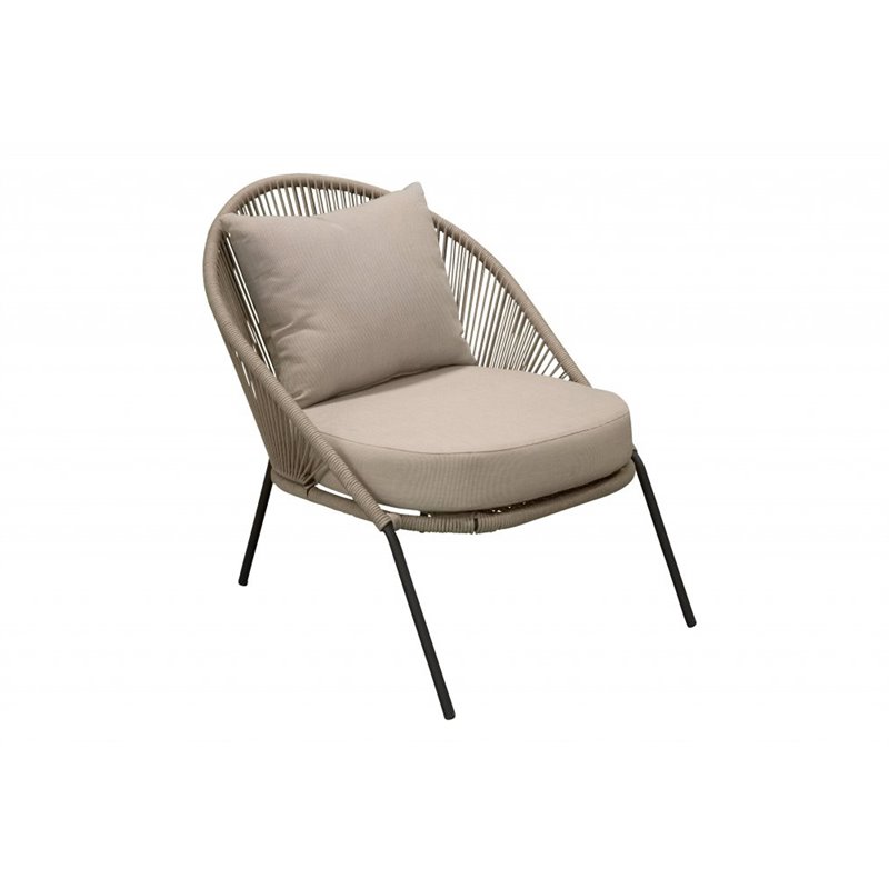 Lindos Lounge stol - svart Aluminium / Latte Rep / Beige Kudde