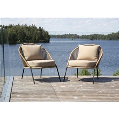 Lindos Lounge stol - svart Aluminium / Latte Rep / Beige Kudde