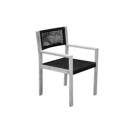 Rives arm stol - vit tvätt akacia / svart rep