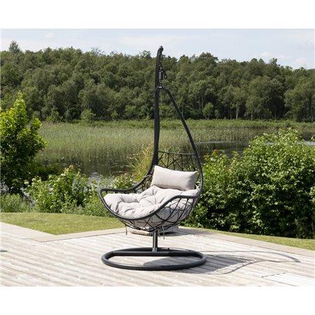 Vide - hängande stol - svart ram / svart korg / grå kudde