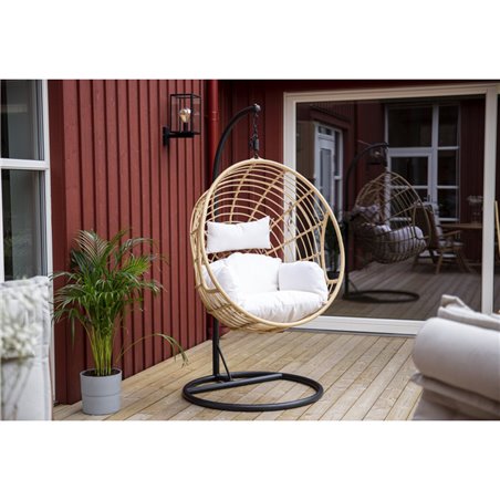 Viga - hängande stol runda - svart ram / naturvicker / offvit kudde