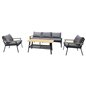 Loungegruppe Brasilia - 1 sofa + 2 lænestole + 1 bord + hynder - grå / sort / teaktræ